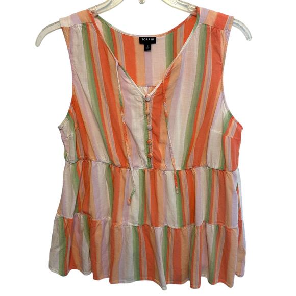 Torrid Striped Tank Womens Size 2X Tiered Rayon Slub V-Neck Sherbet Top - Picture 1 of 8